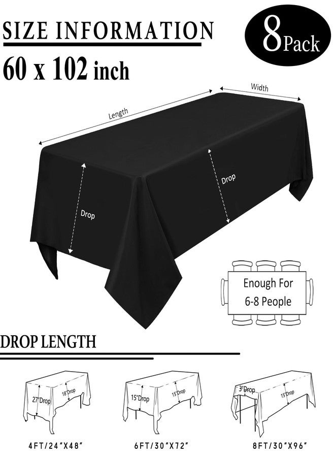 CKIKU 8 Packs Black Tablecloths 60x102 Inch Rectangular Table Cloths for 6 Foot Rectangle Tables, Wrinkle Resistant Washable Polyester Fabric Tablecloth for Dining Wedding Buffet Party Banquet - Image 2